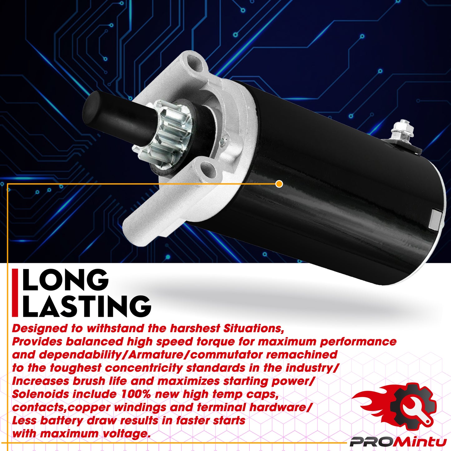 Starter Motor Replaces for 42" 50" MX5000 SS5000 SS4235 SS4260 TimeCutter Zero-Turn Mower LX425 LX468 LX500 GT2100 GT2300 Lawn Tractor with Courage 7000 Series 20HP 23HP 25HP 27HP Engines